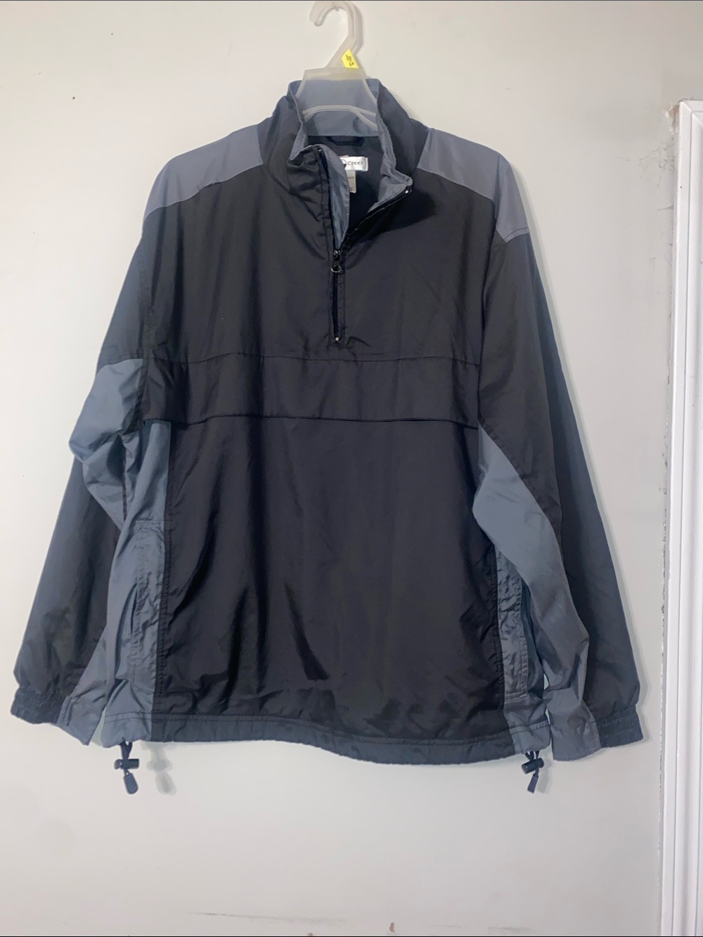 Men's Black and Gray Half-Zip Windbreaker Jacket